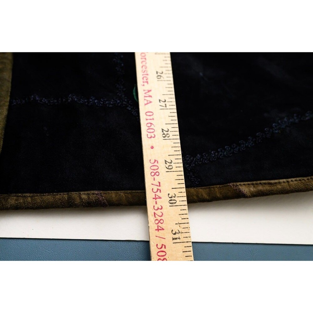Copacabana Suede leather black quited jacket embroidered floral patchwork L 42 - Picture 7 of 7